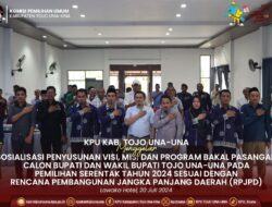 KPU Touna Gelar Sosialisasi Penyusunan Visi, Misi dan Program Bapaslon Bupati dan Wakil Bupati pada Pemilihan Serentak Tahun 2024 sesuai RPJPD